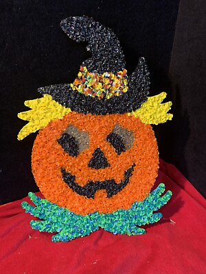 #ad Vintage Halloween 17quot; Melted Plastic Popcorn Halloween Pumpkin Scarecrow $19.99
