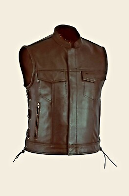 #ad SOA Men#x27;s Motorcycle Club Leather Vest Concealed Carry Arms Solid $104.49