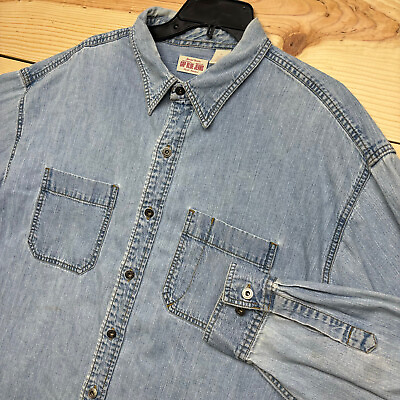 #ad Vintage Gap Shirt XL Blue Denim Button Up Long Sleeve Shirt Jac Loose $29.99