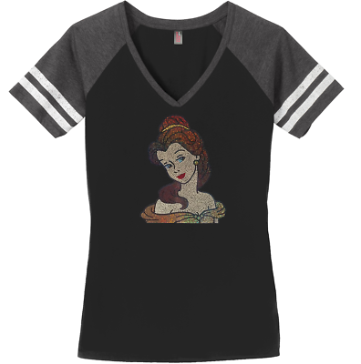 #ad Women#x27;s Belle Beauty amp; The Beast T Shirt Ladies Tee Shirt S 4XL Bling V Neck $34.99