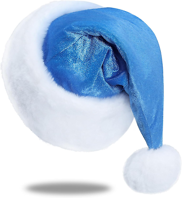 #ad Santa Hat Santa Hat for Adults Unisex Velvet Comfort Light Blue Christmas Hats $18.99