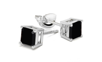 #ad 925 Sterling Silver Princess Cut Black Cubic Zirconia Stud Earrings Women#x27;s $9.99