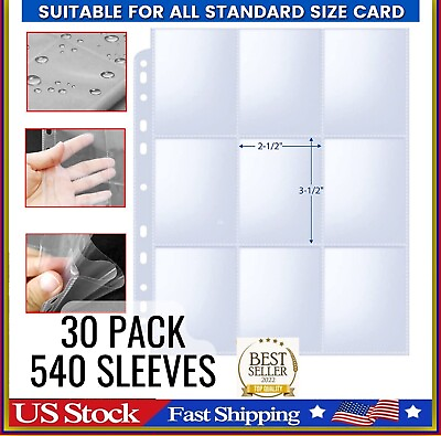 #ad Trading Card Album Binder Protector Pages Sleeves 18 Pocket X 30 Sheets Baseball $7.99