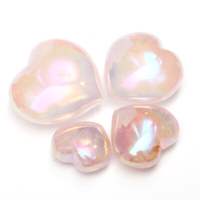 #ad Titanium Rainbow Angel Aura Rose Quartz Heart Pocket Stone Crystal Healing Reiki $3.99