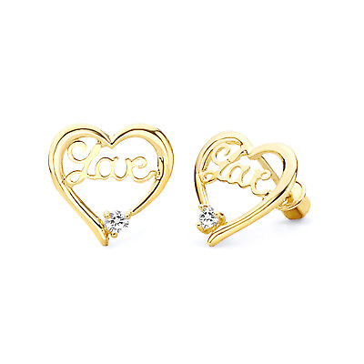 #ad Wellingsale 14K Yellow Gold Love Heart Stud Earrings $71.00