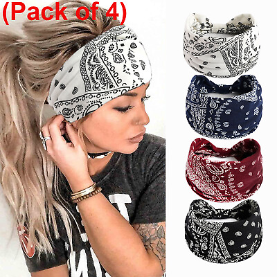 #ad 4× BOHO Wide Elastic Women#x27;s Headbands Turban Sport Yoga Knotted Hair Bands Wrap $12.99