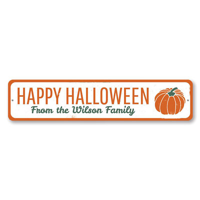 #ad Pumpkin Happy Halloween Sign Personalized Family Name Metal Decor Sign $58.05