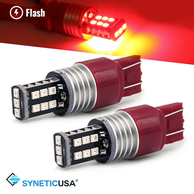 #ad Syneticusa 7443 7440 LED Brake Red Strobe Flash Stop Tail Parking Light Bulb $11.69