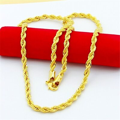 #ad 24K Gold Plated Necklace 4mm Twisted Rope Necklace Chain for Men and Women Gift $9.93