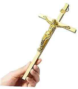 #ad Crucifix Wall Cross Metal Slender Catholic Crosses Cross Wall Shiny Gold $33.75