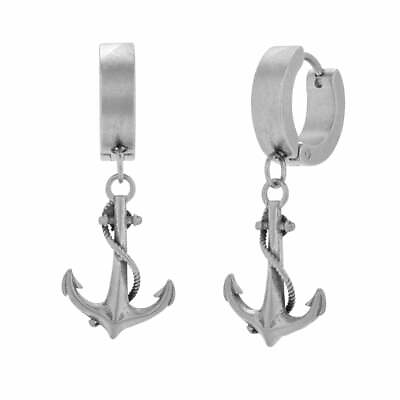 #ad Men#x27;s Stainless Steel Dangle Anchor Hinged Hoop Earrings $53.20