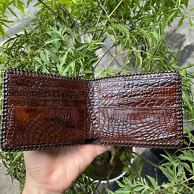 #ad Double side Genuine alligator Crocodile leather skin brown bifold wallet for men $79.00