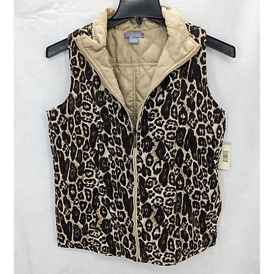 #ad Laura Scott Women Leopard Print Pale Gold Missy Reversible Vest Belt Size S NWT $25.00