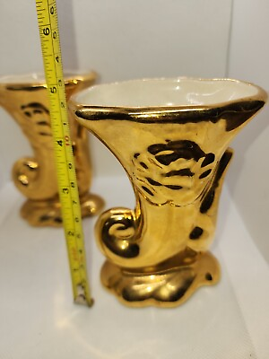 #ad Gold Vases Mid Century Hollywood regency 4 1 2quot; Tall Set of 2 $24.00