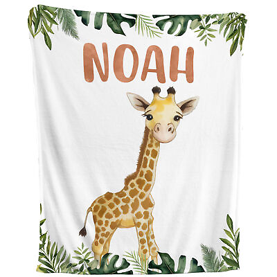 #ad Giraffe Blanket Personalized Fleece Throw Safari Nursery Theme Kids Baby Gift $99.95