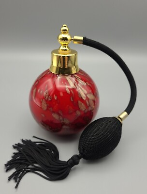 #ad Red amp; Gold Art Glass Refillable Perfume Bottle With Black Atomizer $12.95