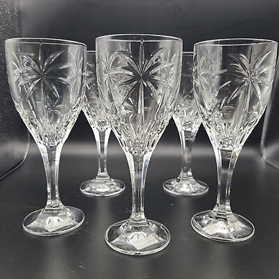Godinger Shannon Crystal set 5 South Beach Palm Tree Water Wine Goblets new $75.00