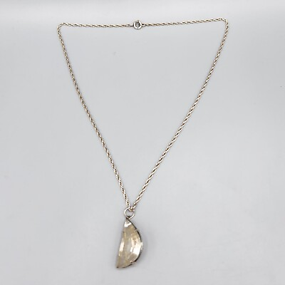 #ad Half Moon Rutilated Quartz Sterling Silver Pendant Chain Necklace 18quot; 9.7g $53.93