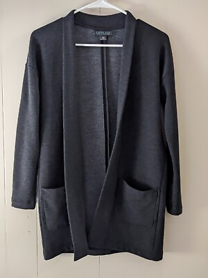 #ad Free Fly Womens XS Thermal Fleece Cardigan Pockets Open Front Gray Heather Black $20.00