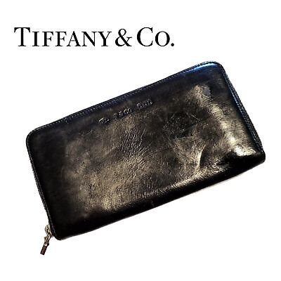 #ad Tiffany amp; Co Black Leather Zippy Long Continental Wallet w Lock Accent $126.00