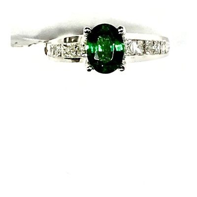 #ad Solid 14K White Gold 1.50 CTW Natural Green Tsavorite Garnet Diamond Ring $1249.00