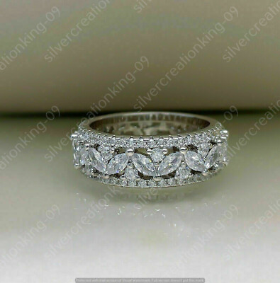 #ad 3Ct Marquise Simulated Diamond Eternity Women Wedding Ring 925 SilverGold Plated $84.00