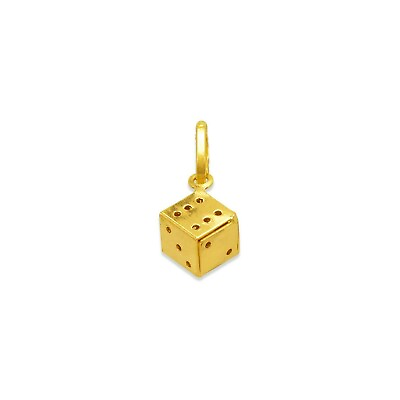 #ad Dice Pendant 14K Yellow Real Gold Geometric Lucky Charm Men Women $116.00