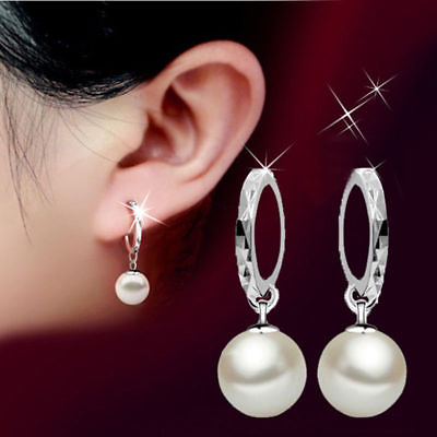 #ad EPIC VAULT Silver Freshwater Pearl Dangle Hoop Earrings $11.97