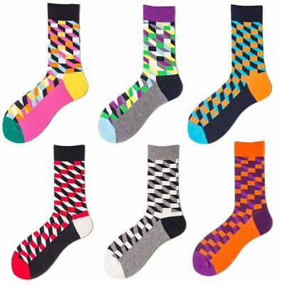 #ad Socks Mens Cotton Socks Bright Rich Coloured Funky Design One Size Stripes Plaid $6.37