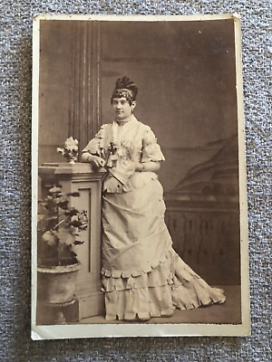 #ad Victorian Antique Fashion Rich Woman Flowers Dress Cabinet Card Photo $25.00