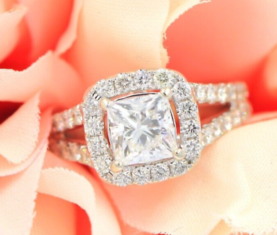 #ad 14K White Gold Natural Diamond Princess Cut E VS1 2.31 CTW Engagement ring Band $8995.00