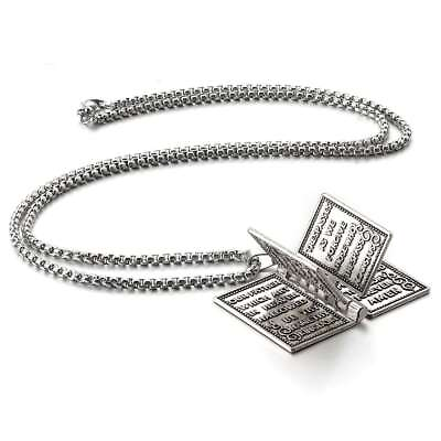 #ad Bible Book Pendant Necklace Vintage Silver Cross Unique Jewelry For Men Women $6.18