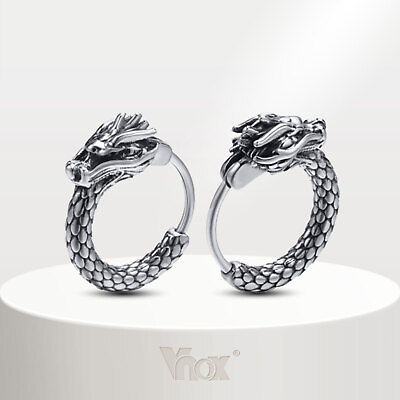 #ad Vnox Punk Men#x27;s Gothic Chinese Dragon Hoop Earrings Stainless Steel Father#x27;s Day $12.99
