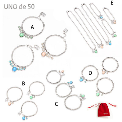 UNO de 50 Jewelry Set Stainless Steel Rhinestone Bracelet Necklace Logo Unisex $4.99