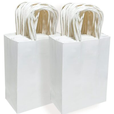 #ad 100 Packs White Paper Gift Bags with Handles Bulk 8.26quot;×6quot;×3.15quot; Small Size G... $35.73