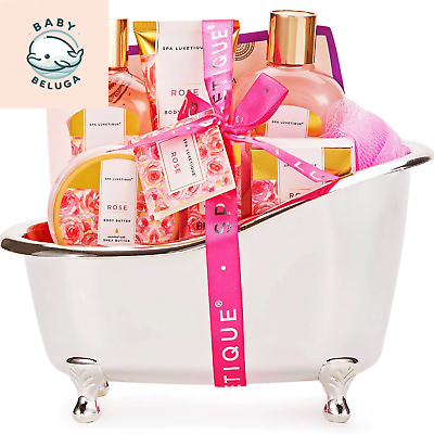 #ad Spa Gift Baskets for Women 9 Pcs Rose Bath Gift Kits Birthday Holiday Beauty $46.73