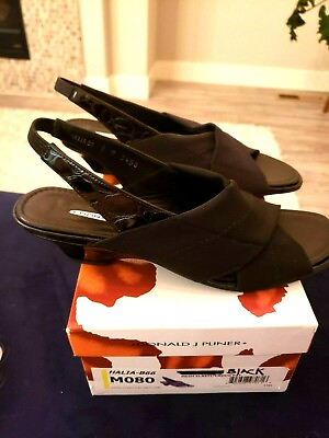 #ad DONALD J PLINER Brown Patent Croc Black Expresso Mesh Elastic Heels Halia B66 $37.50
