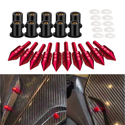 #ad #ad Red M5 Aluminum Spike Motorcycle Fairing Windscreen Bolts Kit Clips Nuts Screws $8.99