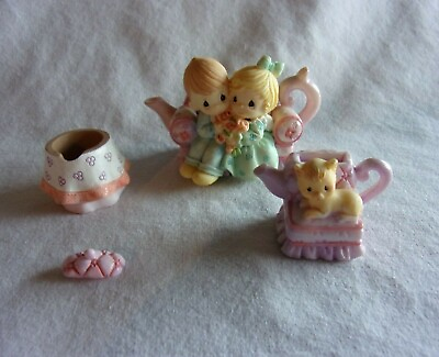 #ad 13 Pc. Vintage Precious Moments Mini Miniature Tea Set 1998 Enesco Couch Couple $45.99