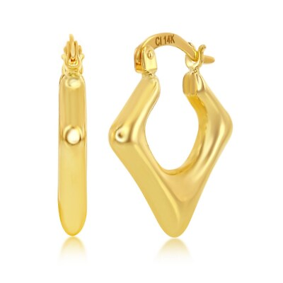 #ad Yellow Gold Diamond Shaped Hoop Earrings 14K Gold $321.00