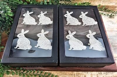 #ad Tahari Home Napkin Rings Easter Bunny Rabbit Rhinestone Silver Bling Set of 8 $48.00