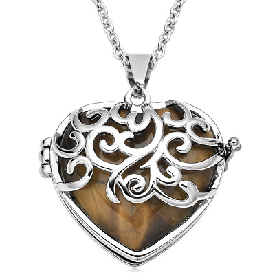 Tigers Eye Jewelry Stainless Steel Heart Pendant Necklace Women Size 20quot; Ct 19 $40.99