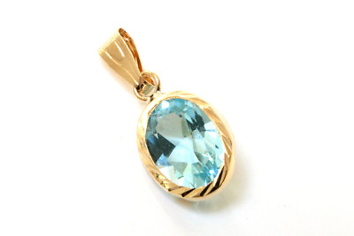 #ad 9ct Gold Blue Topaz Pendant Oval necklace no chain Gift Boxed Made in UK GBP 20.99