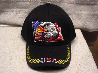 #ad EAGLE USA AMERICAN FLAG BASEBALL CAP #2 BLACK $11.27