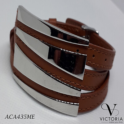 Victoria Men Women Stainless Steel Bracelet With Beautiful Brown Leather Belt GBP 10.45