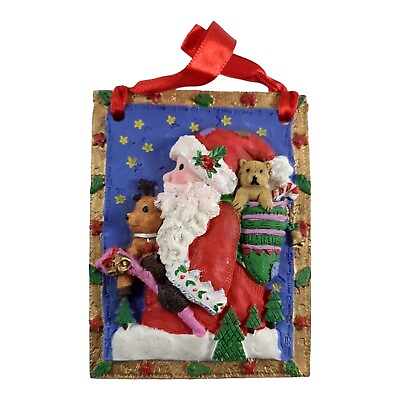 #ad Vintage Christmas Tree Ornament 2001 Artmark Mini Decorator Plaque Santa Gifts $6.42