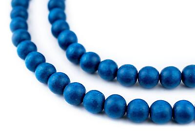 #ad Azul Blue Round Natural Wood Beads 10mm Large Hole 16 Inch Strand $2.49
