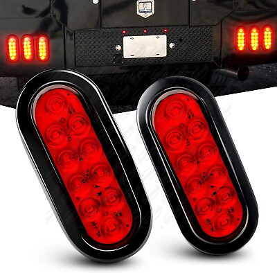 #ad #ad 2 Red 6quot; Oval Trailer Lights 10 LED Stop Turn Tail Truck Sealed Grommet Plug DOT $13.79
