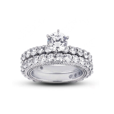 #ad 5.28ct J VS2 Round Natural Diamonds 18k Vintage Style Matching Bridal Set $6580.56