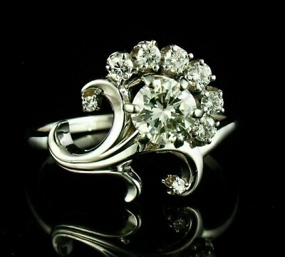 #ad 14K White Gold Plated 2.50 Ct Round Lab Created Diamond Cluster Engagement Ring $174.99